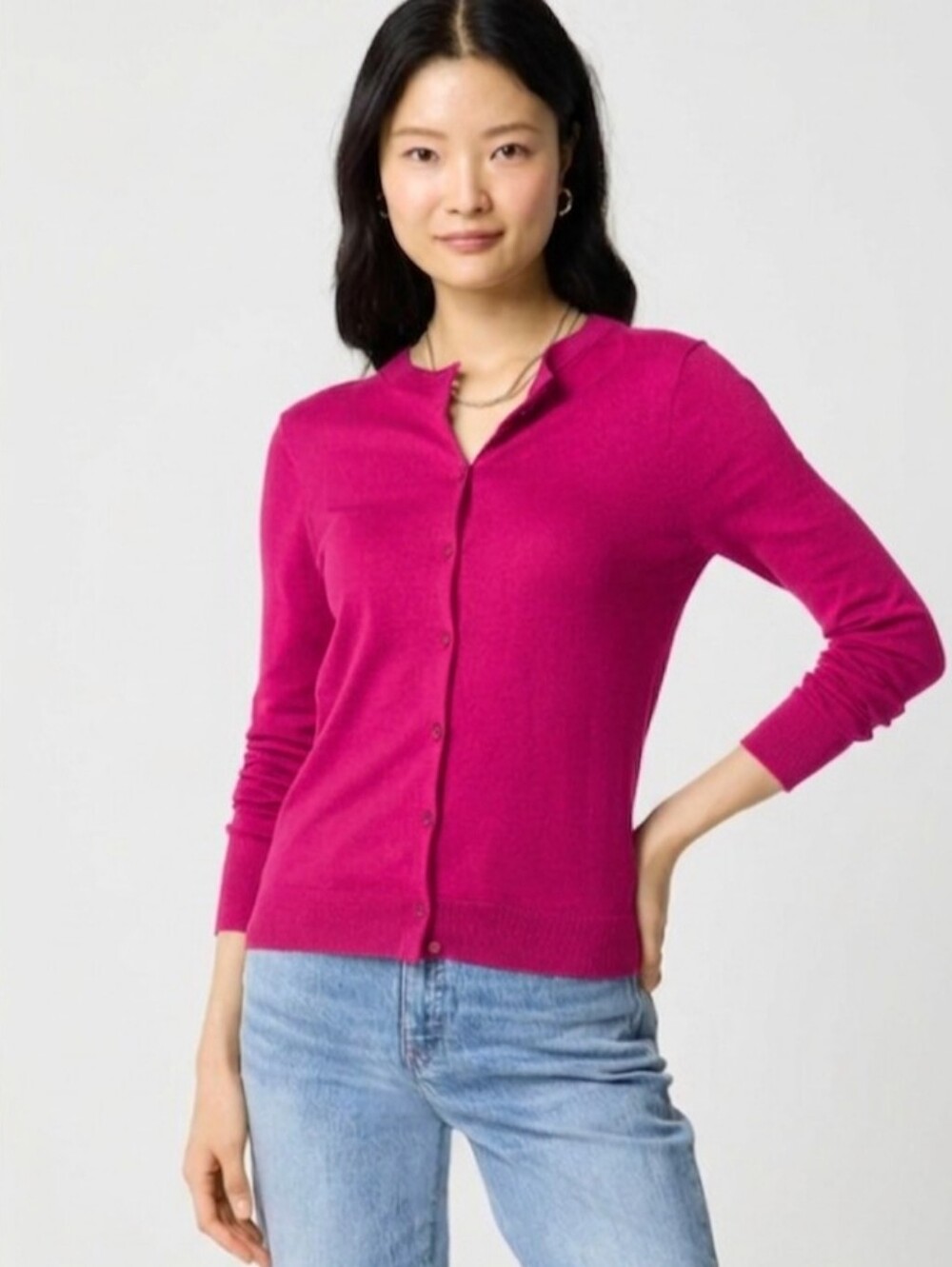 J.Crew The Caryn Cardigan Sweater Pink 100% Cotton Button Up M Minimalist Barbie